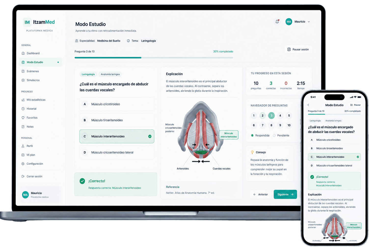 Vista del dashboard de ItzamMed